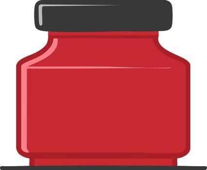 Red jar illustration with black cap isolated on white background, container with liquid inside vector