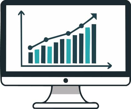 Stylized Monitor Screen Displaying an Ascending Bar Graph and Rising Trend Line for Data Analysis Illustration vector