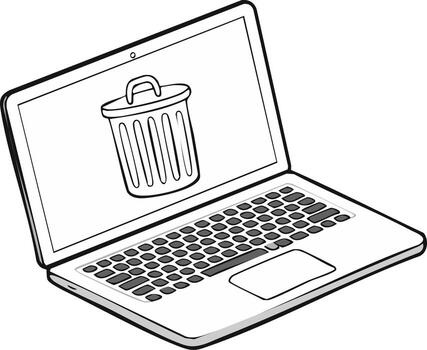 ordenador portátil computadora mostrando un basura lata icono en el pantalla, símbolo para borrando o quitando archivos vector