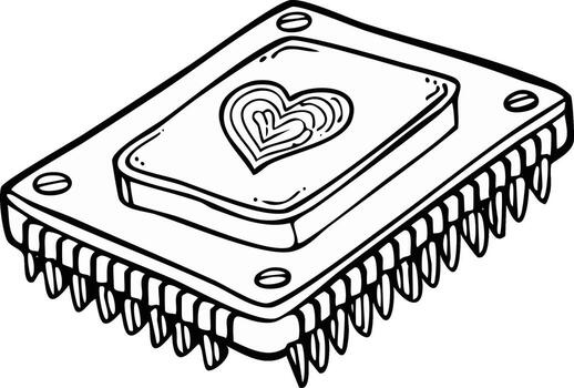 monocromo ilustración de un computadora pastilla con un corazón símbolo en parte superior vector