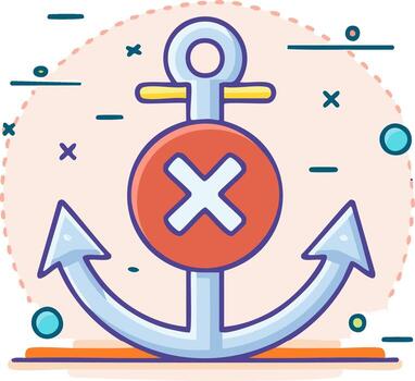 Anchor with a cross mark and decorative elements, symbol for stop, error or rejection vector