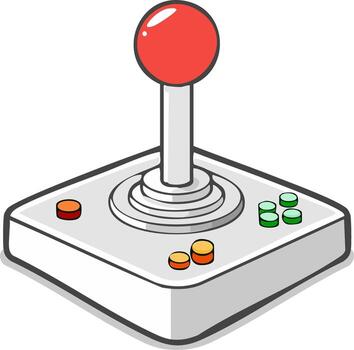 Classic retro arcade game joystick controller with red ball top and colorful buttons vector
