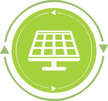 Solar panel with circular arrows representing renewable energy cycle and clean power vector