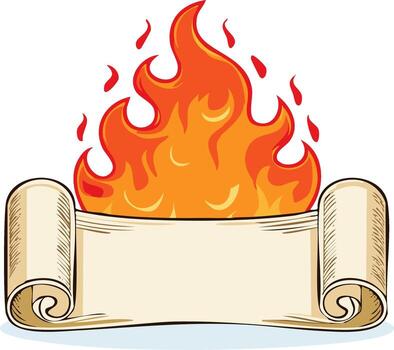 Burning Scroll with Flames and Copy Space for Text and Design vector