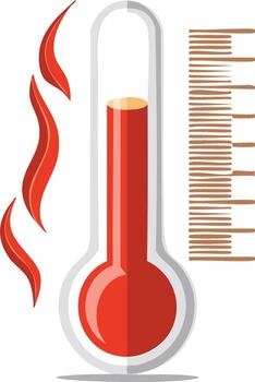 Thermometer showing high temperature with flames, heat and measurement lines vector