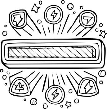 Loading progress bar with energy and power up icons in a hand drawn doodle style vector