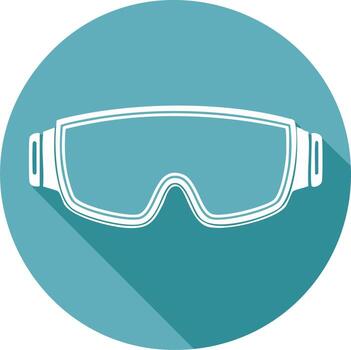 Modern flat design icon of white snow goggles with long shadow on a teal background vector