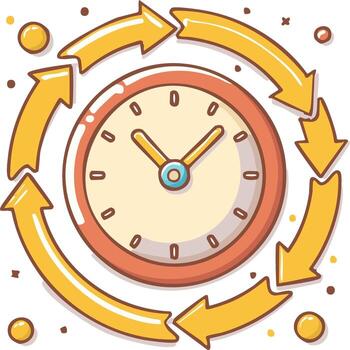 reloj con flechas en circular movimiento. concepto de hora gestión, flujo de trabajo y proceso vector