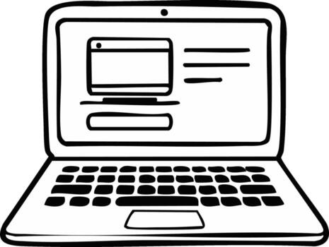 minimalista negro y blanco línea Arte de un ordenador portátil computadora mostrando genérico interfaz vector