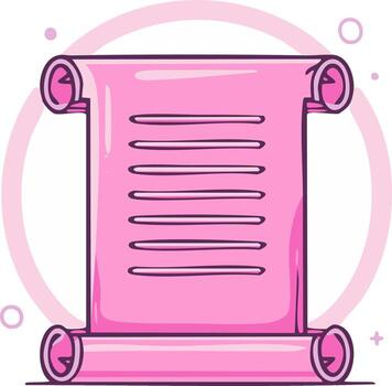 caprichoso rosado Desplazarse ilustración con líneas para texto. dibujos animados antiguo pergamino para un lista, mensaje, o decreto vector