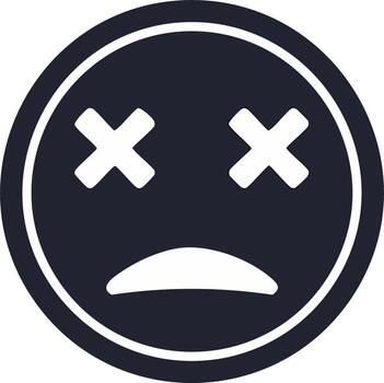 Dead face emoticon icon with X eyes for error or failure concept graphic vector