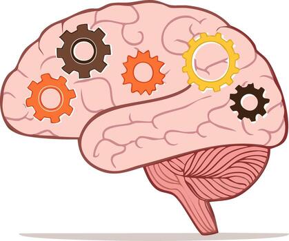 humano cerebro con mecánico engranajes simbolizando el pensando proceso y intelectual función vector