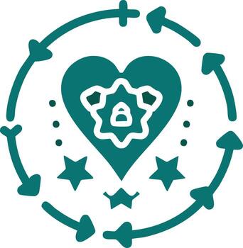 verde azulado corazón icono con circular flechas y estrellas representando un continuo ciclo de cuidado Progreso y bien siendo vector