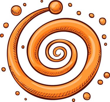 Abstract orange fluid spiral with energetic movement and floating spherical elements vector
