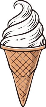 Stylized Swirl of White Soft Serve Ice Cream in a Wafer Cone vector