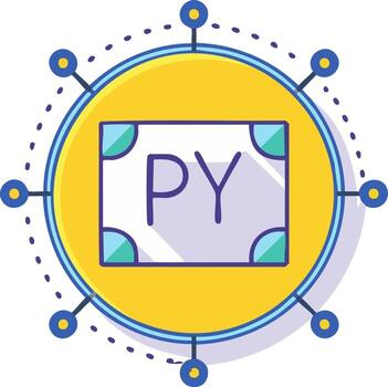 Stylized Python programming language icon with network connections, representing software development and data flow vector