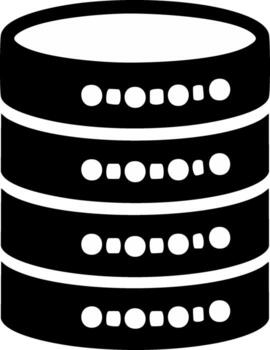 base de datos icono ilustración, servidor datos almacenamiento con puntos, negro y blanco vector