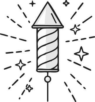 ilustración de un dibujos animados Fuegos artificiales cohete explotando hacia arriba con estrellas vector