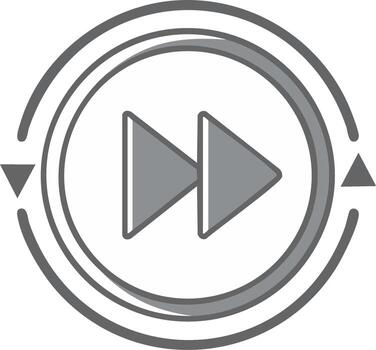 Circular Grey Icon with Double Forward Arrows and Reverse Triangles vector