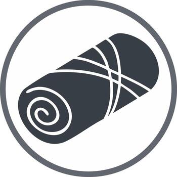 Rolled up sleeping bag icon with circular frame and graphic lines vector