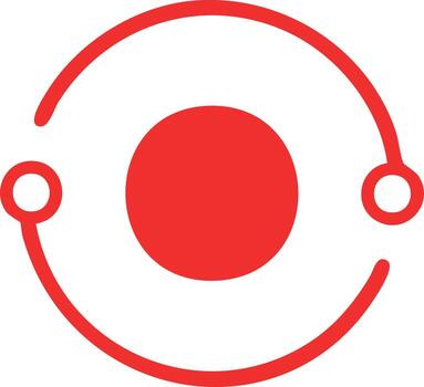 Modern red atom or data flow icon with orbiting nodes and central point vector