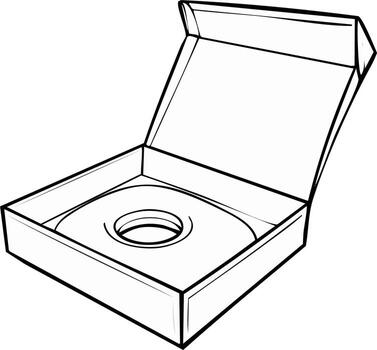 line drawing of an open packaging box with a circular product holder insert vector