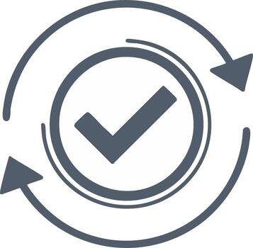 Check mark in circle with arrows representing approval or confirmation vector