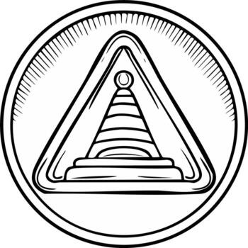 Linear art of stylized cairn stacked stones, set within circle triangle element vector