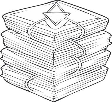 Stack of Paper Tied with String and Triangle, Isolated Sketch Illustration vector