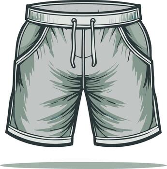 Illustration of gray shorts with drawstring and pockets, design vector