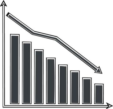 Grayscale bar graph showing financial decline market downturn and decreasing performance vector