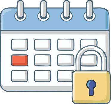 calendario ilustración con marcado fecha y candado icono para programado eventos y seguridad vector