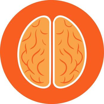 estilizado cerebro ilustración en naranja circulo símbolo de inteligencia y cognitivo función vector