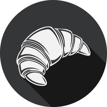 Stylized crescent shaped pastry with bold outlines casting a shadow against a dark circular background vector