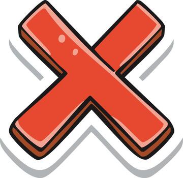 Bold Red Cross Mark with Shadow Effect Sticker Design Element vector