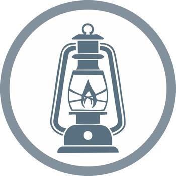 ilustración de un tradicional queroseno lámpara con fuego adjunto en un gris circulo para gráfico uso vector