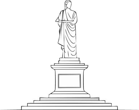 Classical statue outline drawing on a pedestal with steps. Ancient artwork sketch vector