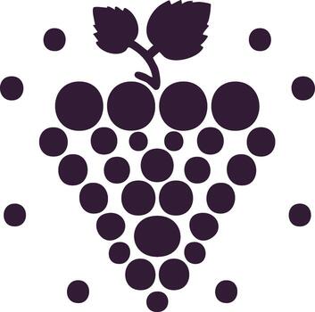 Stylized Dark Purple Grape Cluster Icon Created from Circles with Leaves and Scattered Dots vector