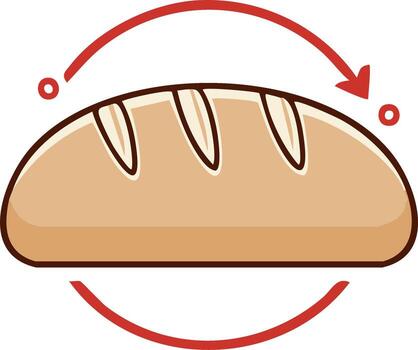 Fresh loaf of bread with red arrows representing circular or repeating motion vector