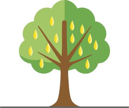 Stylized green tree with yellow fruits and branches in flat design vector