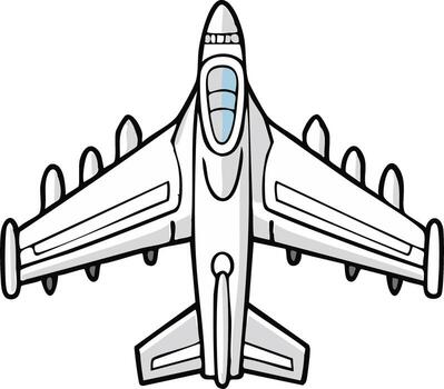 Top view of a cartoon fighter jet with multiple engines and stylized design, isolated on white vector