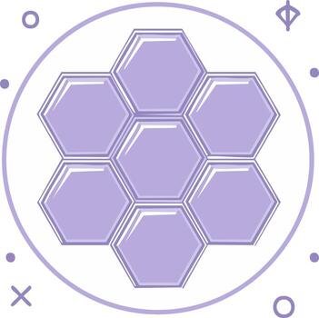 Modern Light Purple Hexagonal Grid Pattern in a Circular Frame with Abstract Geometric Elements vector