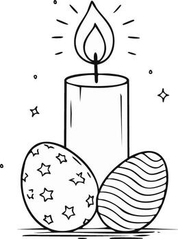 Festive Easter Elements Candle and Patterned Eggs in a Simple Outlined Coloring Page vector