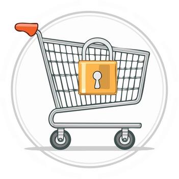 Shopping Cart with Golden Padlock Symbolizing Secure E-commerce and Data Protection vector