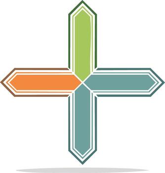 Four Directional Arrows Forming a Cross Plus Symbol Abstract Graphic vector