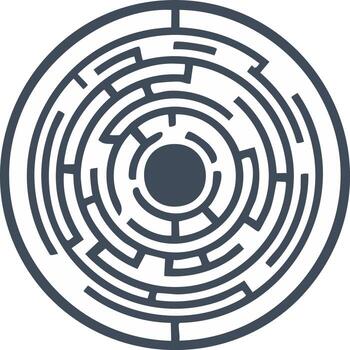 Circular labyrinth maze symbol icon graphic for problem solving and strategic thinking vector