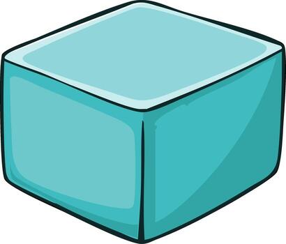 Single blue cube shape on white illustration, square block, geometric element vector