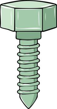 Cartoon Hexagonal Bolt with Sharp Pointed Tip and Spiral Threads vector