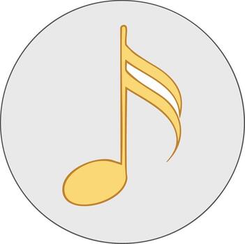 A single golden eighth note symbol with two flags is depicted within a light gray circle on a muted gray background vector