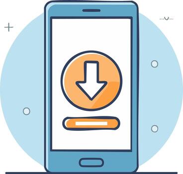 Smartphone screen with download icon and loading bar showing data transfer process vector